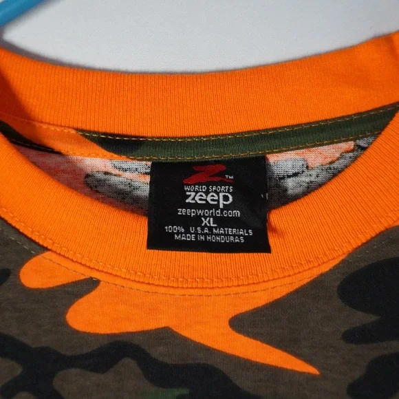 Zeep World Sports Mens XL Orange Green Camo T-Shirt Short Sleeve Cotton Tee - Picture 3 of 7